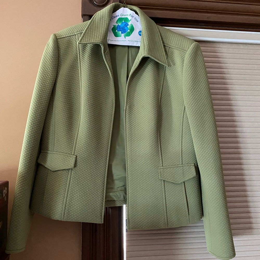 Light Green Quilted Scuba Jacket with Zippers on the Sleeves